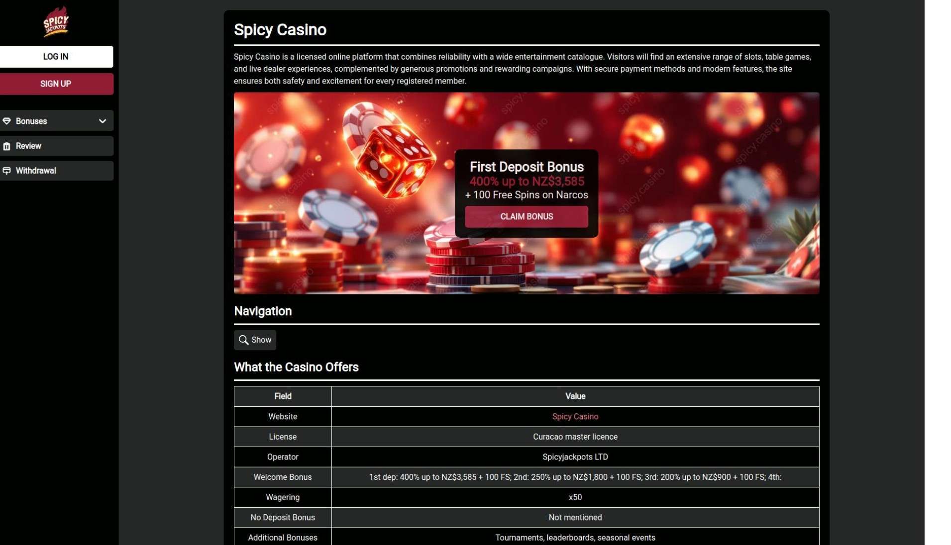 Spicy Casino Welcome Bonus Terms NZ