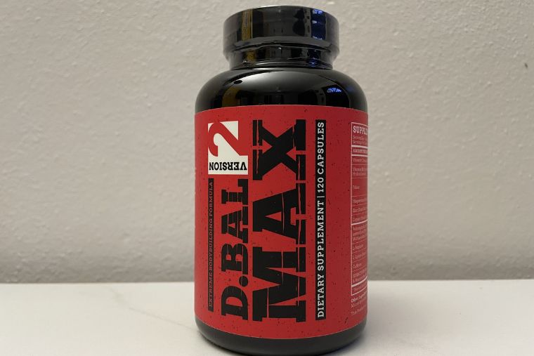 A close-up of the D-Bal MAX Testosterone Booster bottle