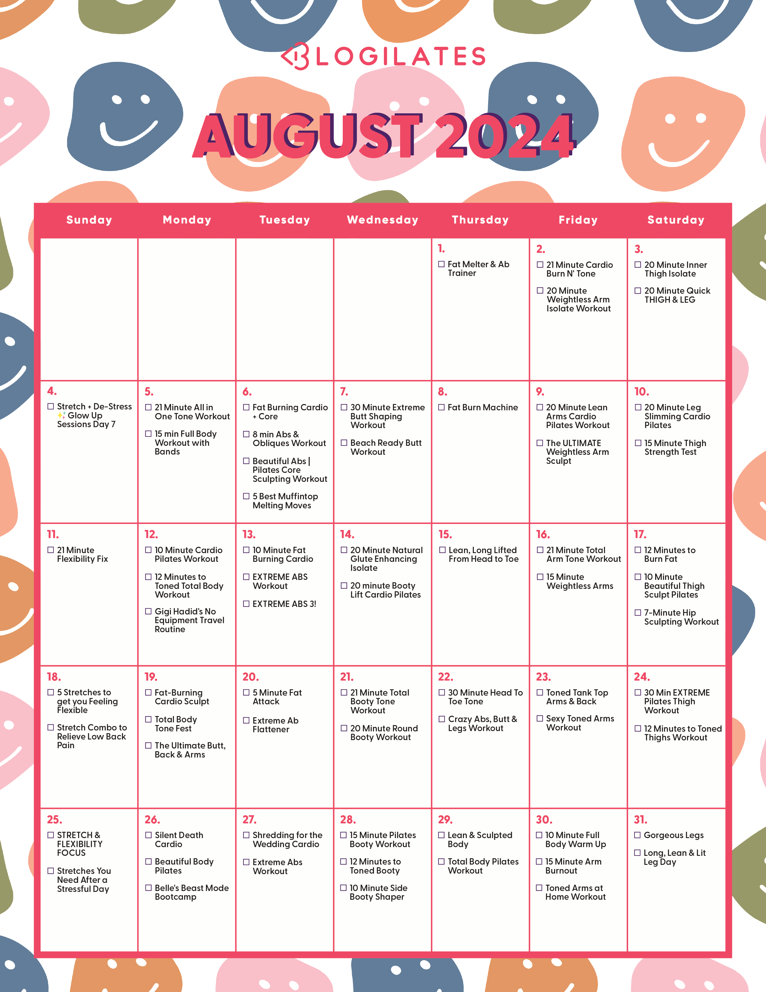 blogilates august 2024 workout calendar