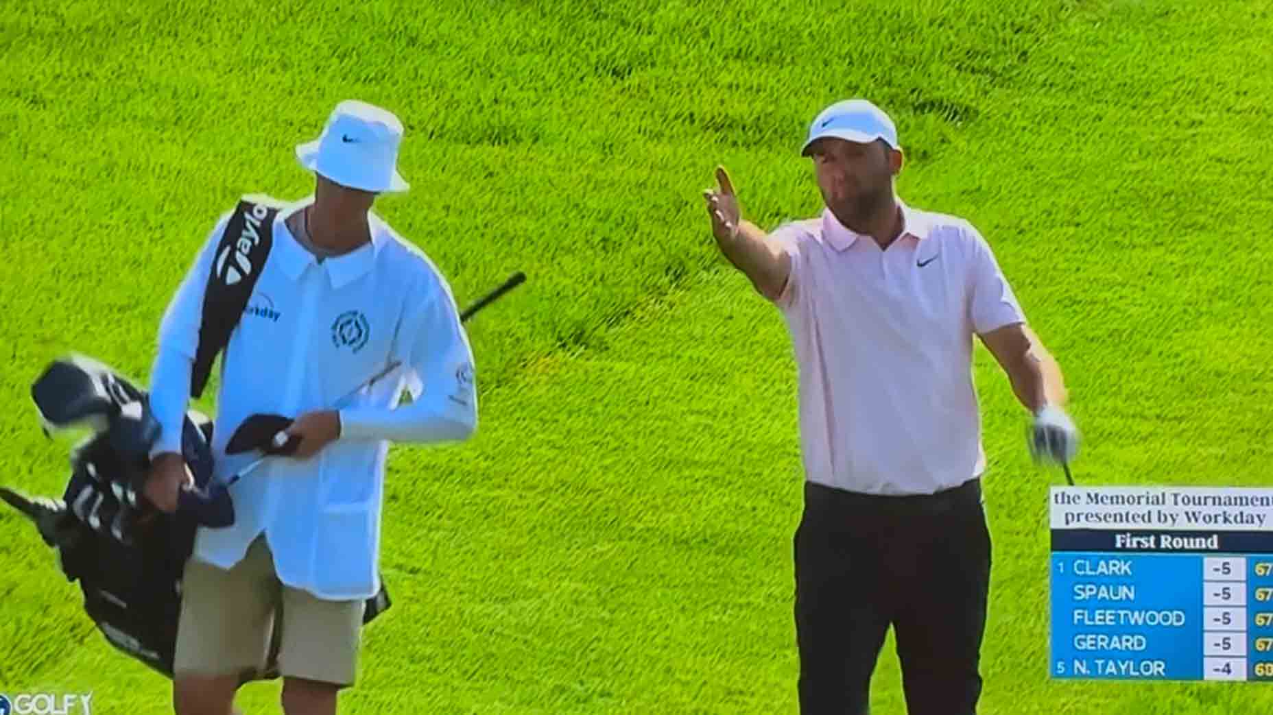 Scottie Scheffler hits into the water. Then comes some words&nbsp;
