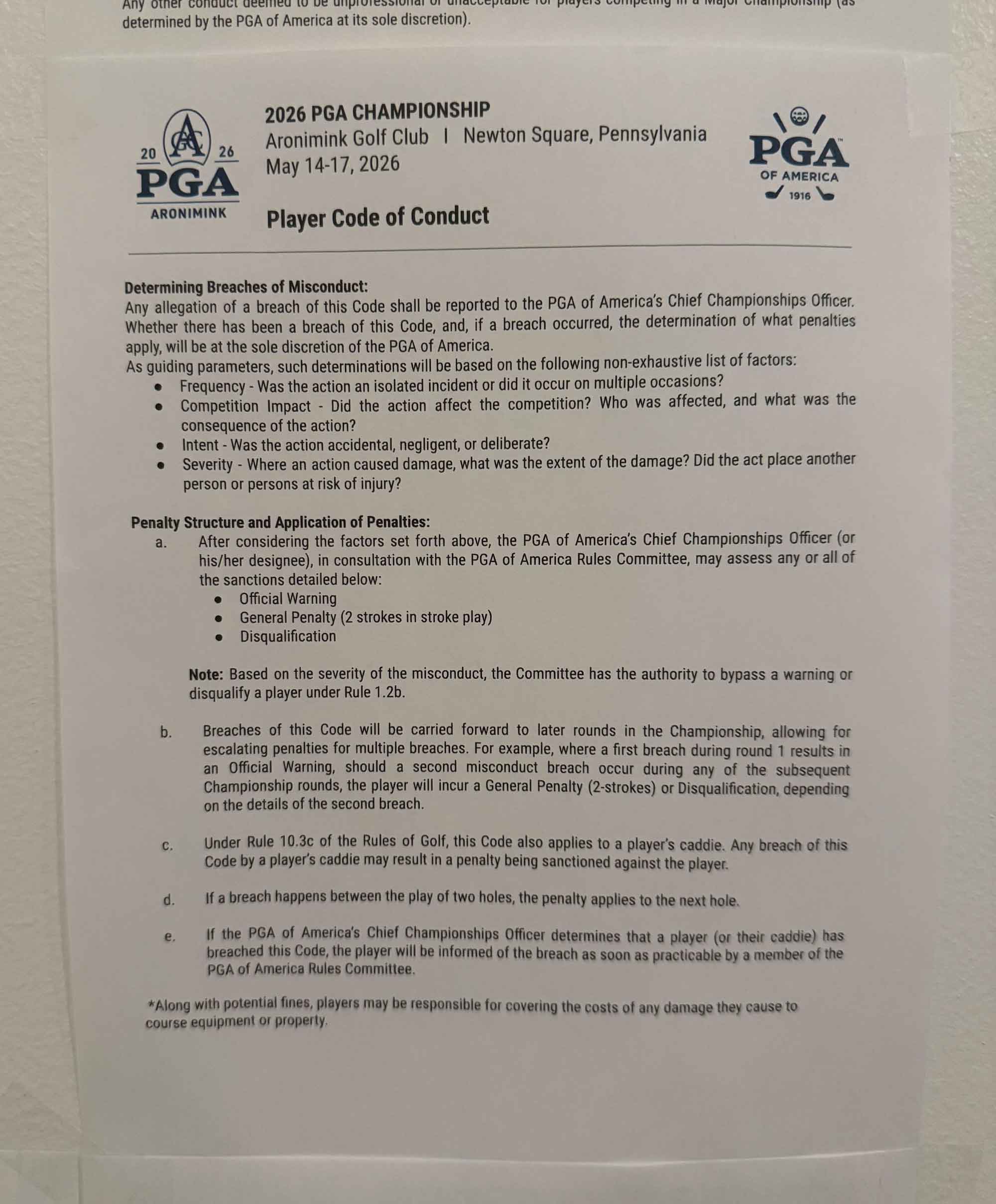PGA Championship code of conduct