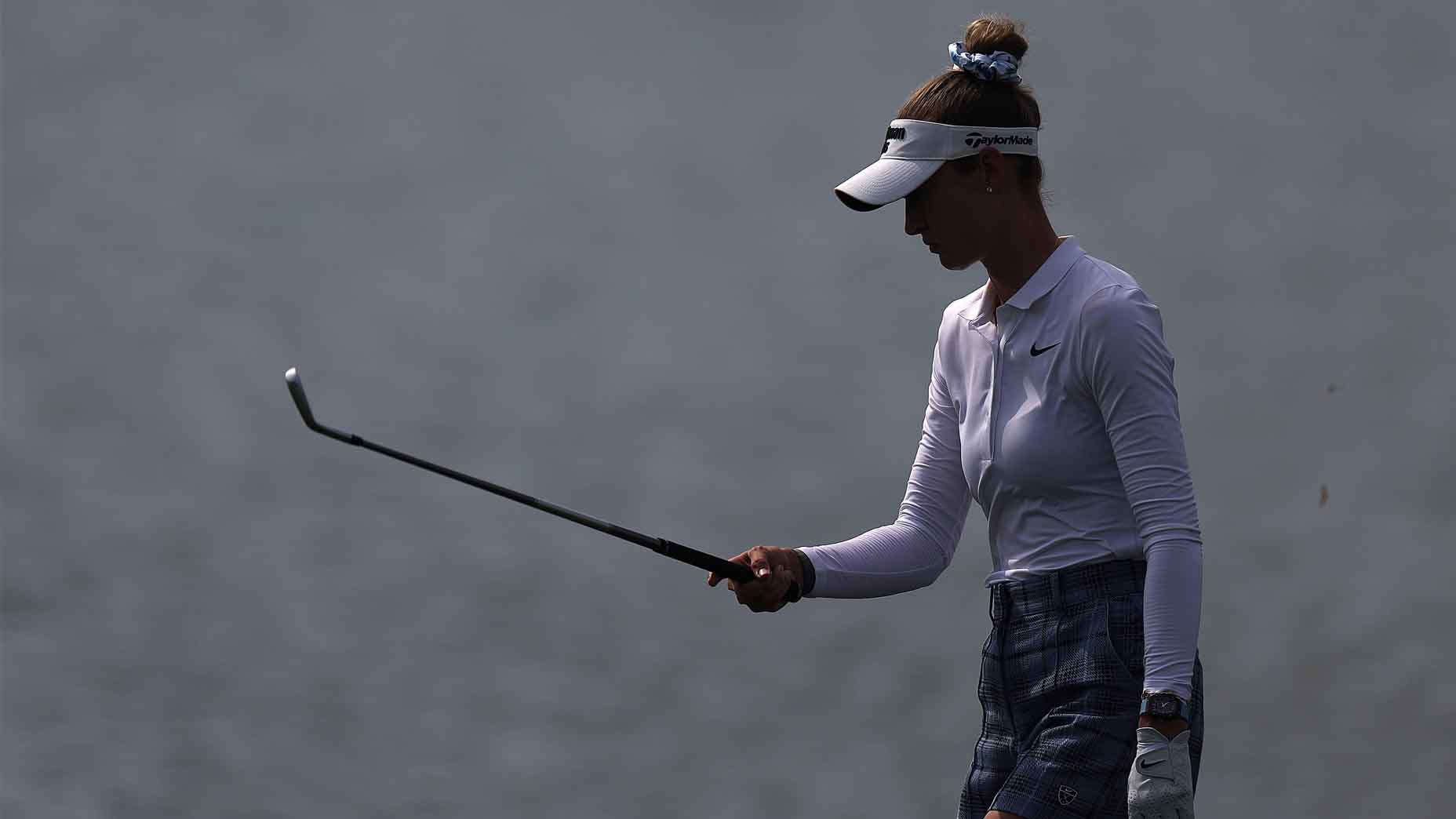 Nelly Korda looks at her club during the Chevron Championship