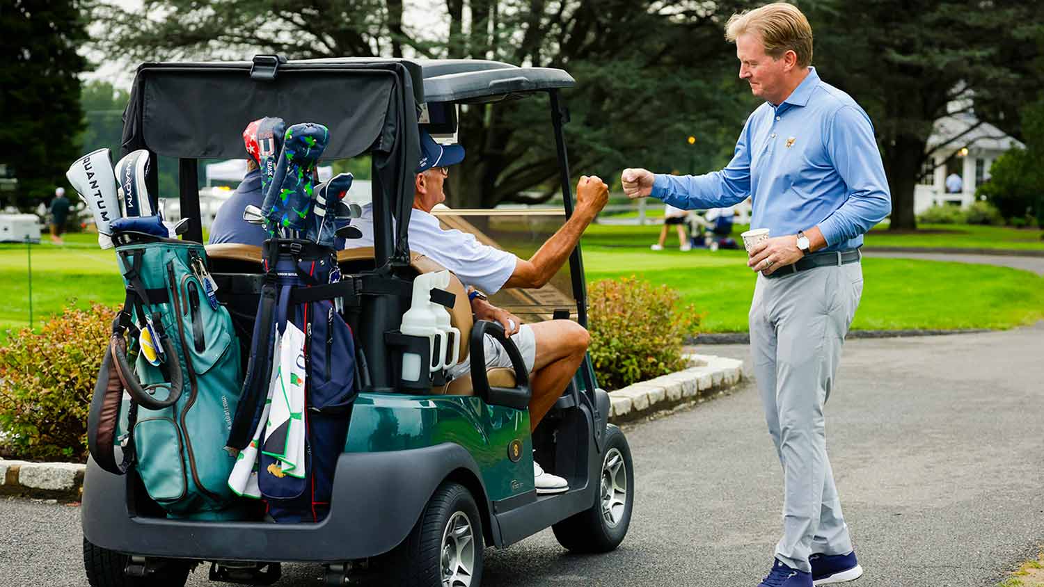 USGA President Kevin Hammer greets a competitor at the 2026 U.S. Senior Amateur at Baltimore Country Club (East Course) in Lutherville, Md. on Sunday, Aug. 30, 2026.