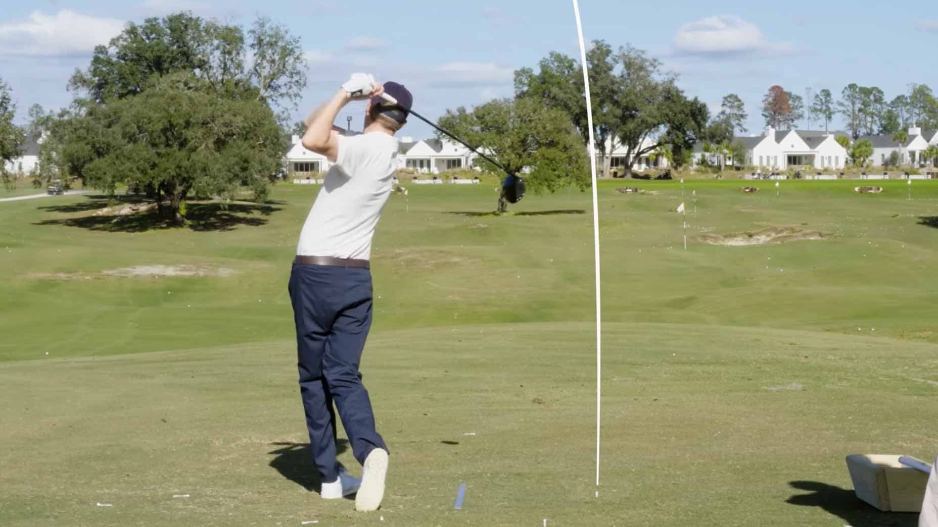 golf.com game-improvement editor zephyr melton swings a driver and hits ball left