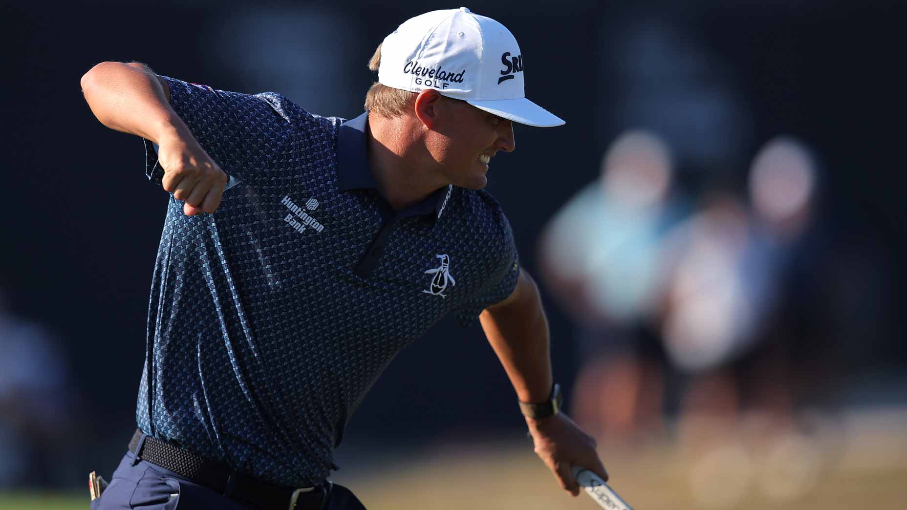 PGA Tour pro Max McGreevy reacts after a putt on the 18th green during 2025 RSM Classic.