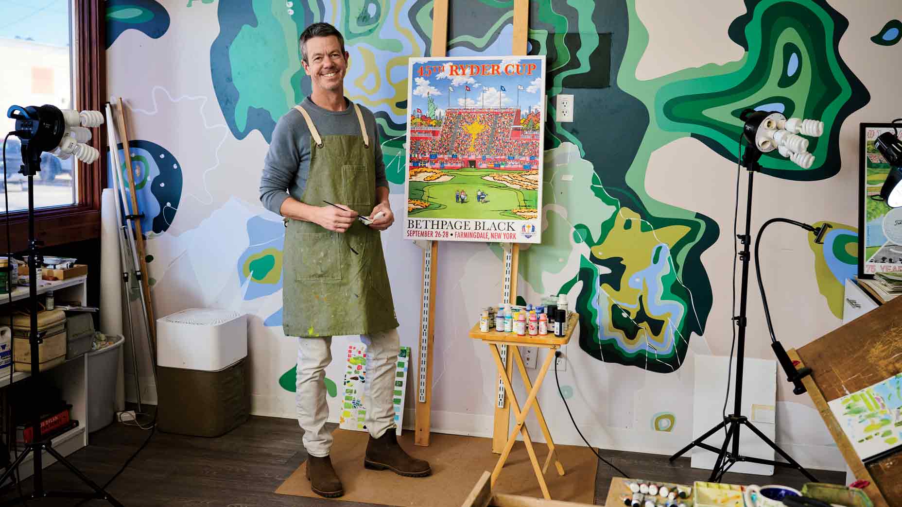 Artist Lee Wybranski in his studio