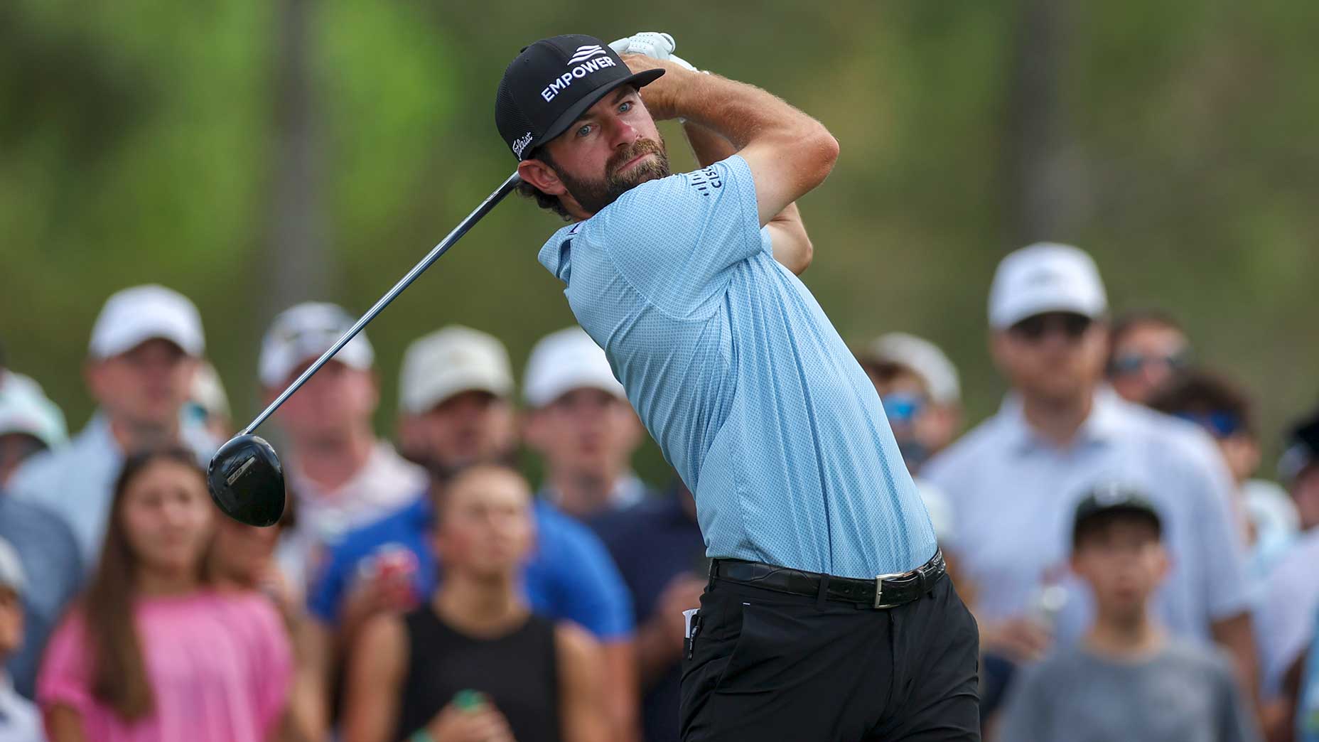 cam young hits a shot during the final round of the 2026 players