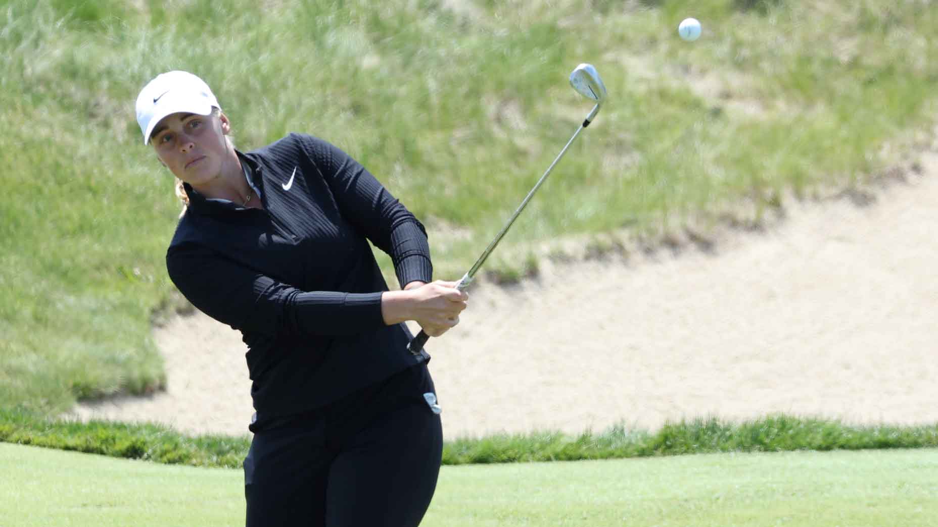 maja stark hits a chip shot during the third round of the 2025 u.s. women's open