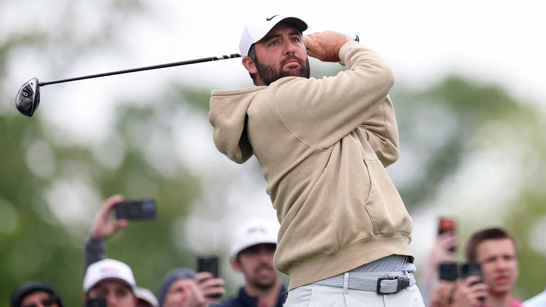 Scottie Scheffler hits drive at Aronimink: 2026 PGA Championship Thursday tee times