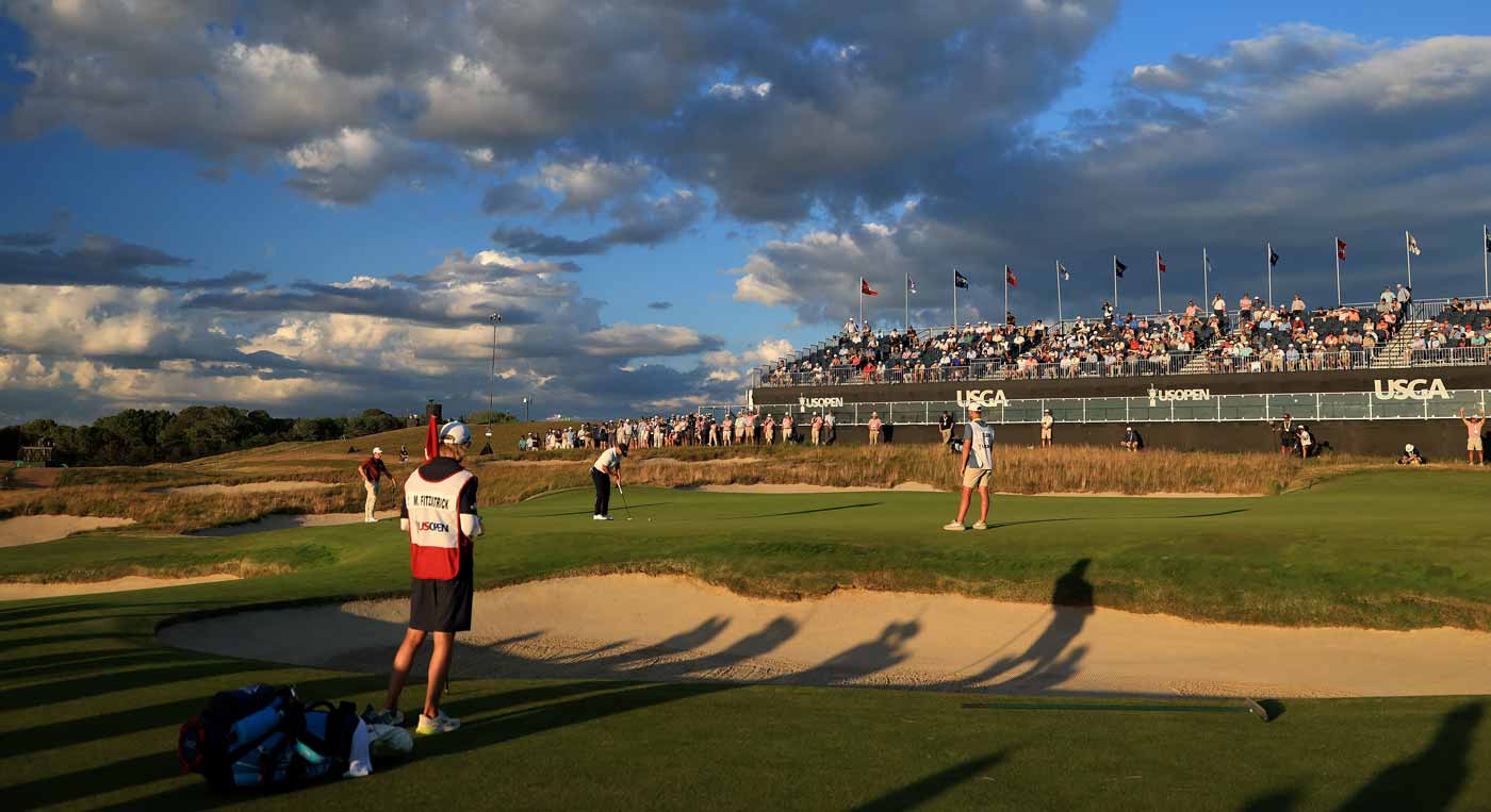 Wyndham Clark plays the 17th hole in front of sparse crowds on Saturday evening at the 2026 U.S. Open.