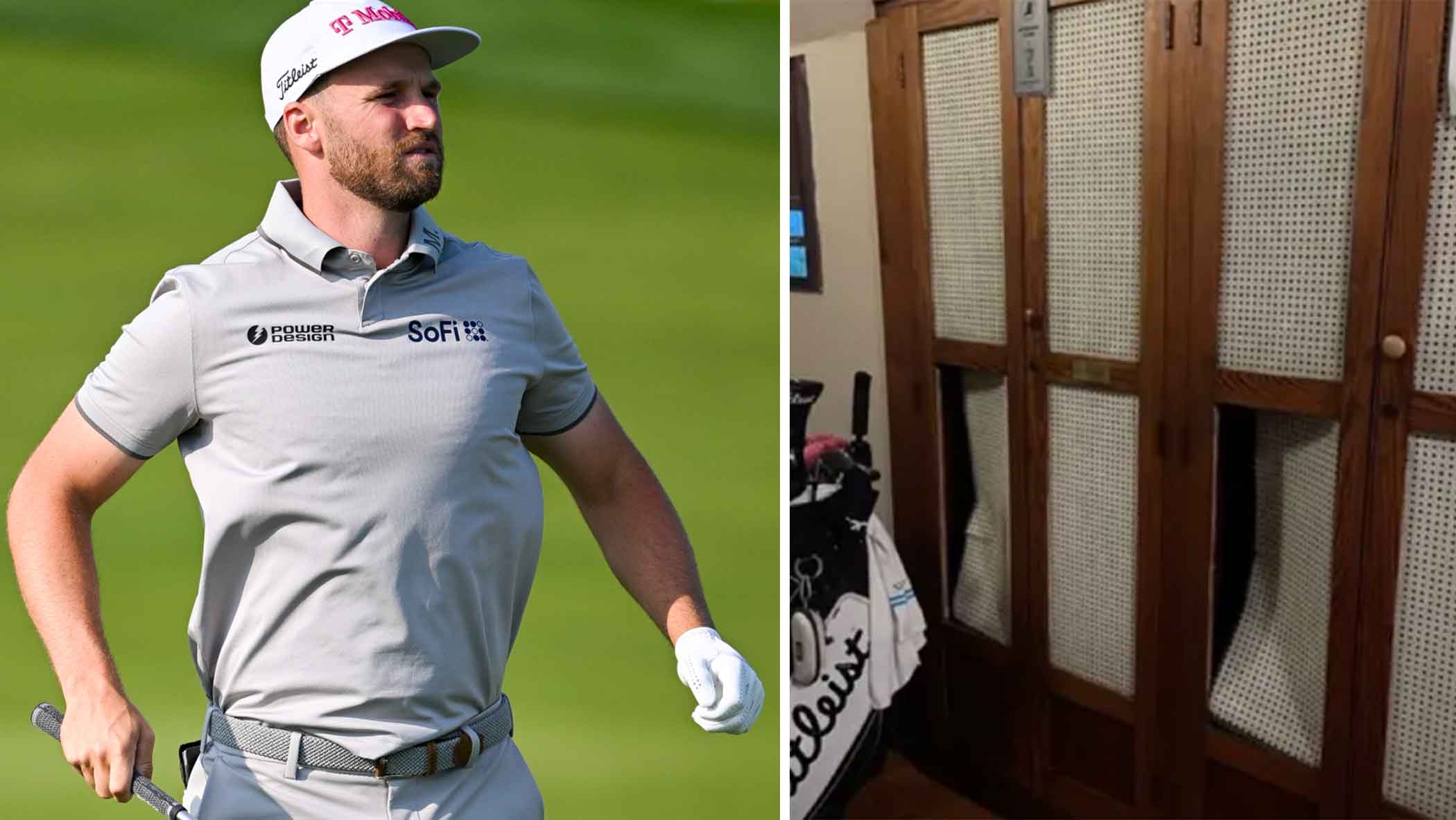 wyndham clark at the u.s. open on friday, alongside damaged lockers at oakmont