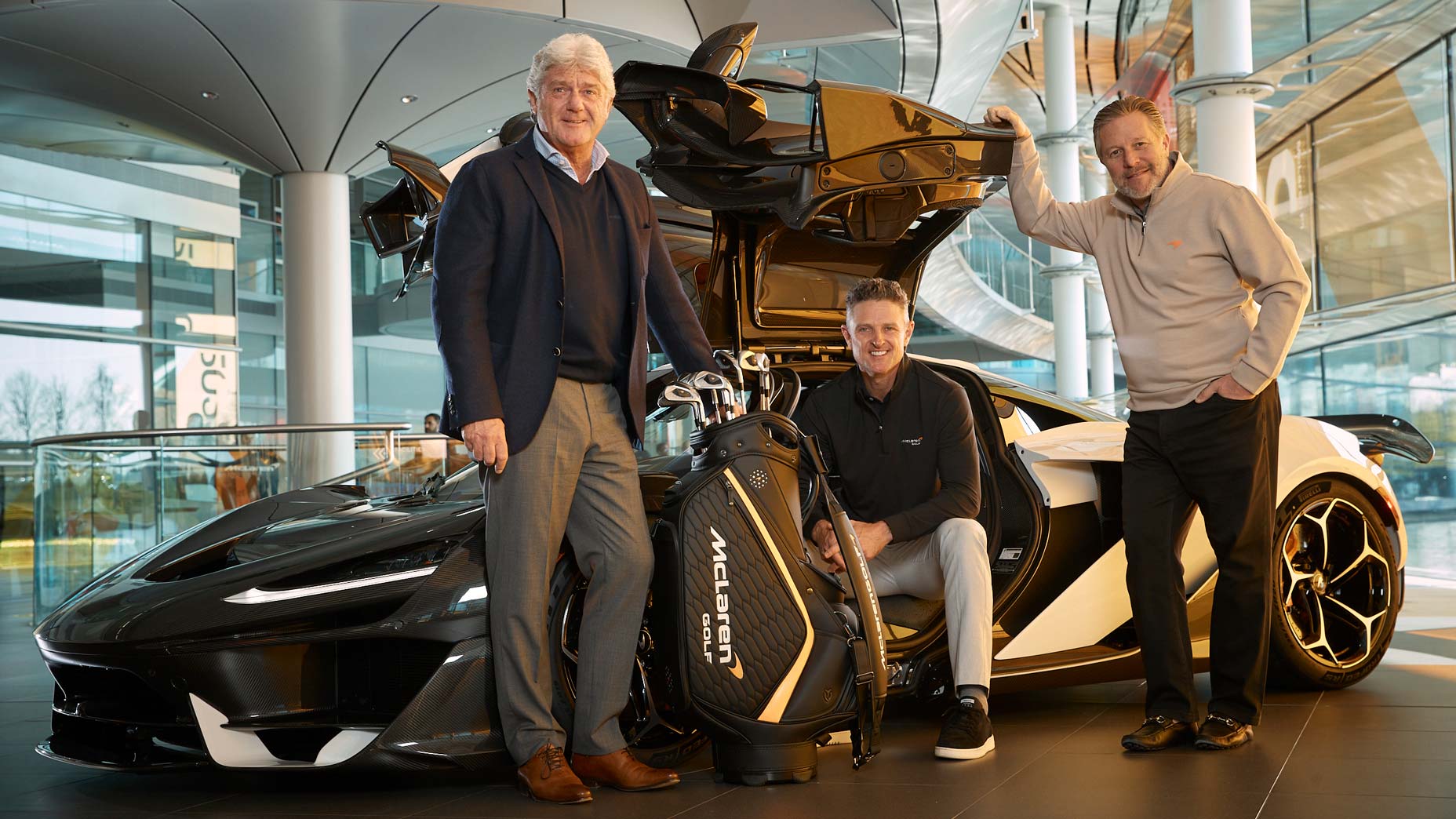 Neil Howie, Justin Rose and Zak Brown (L-R)