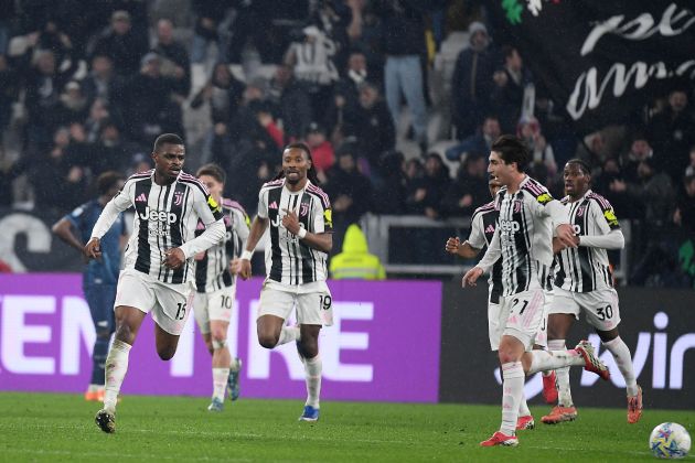 Juventus players after scoring the equaliser against Lazio