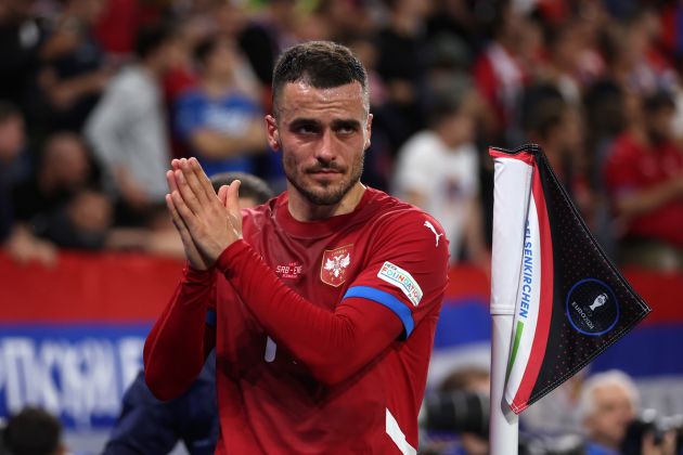 Filip Kostic applauding Serbian fans
