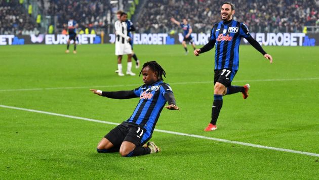 Ademola Lookman celebrating scoring against Juventus