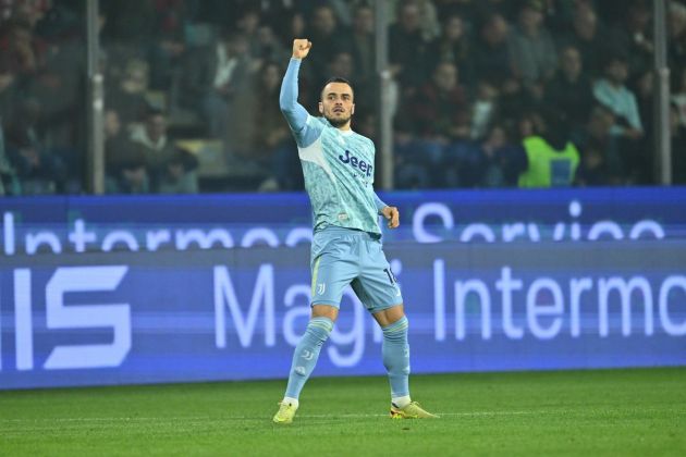 Filip Kostic celebrates scoring against Cremonese