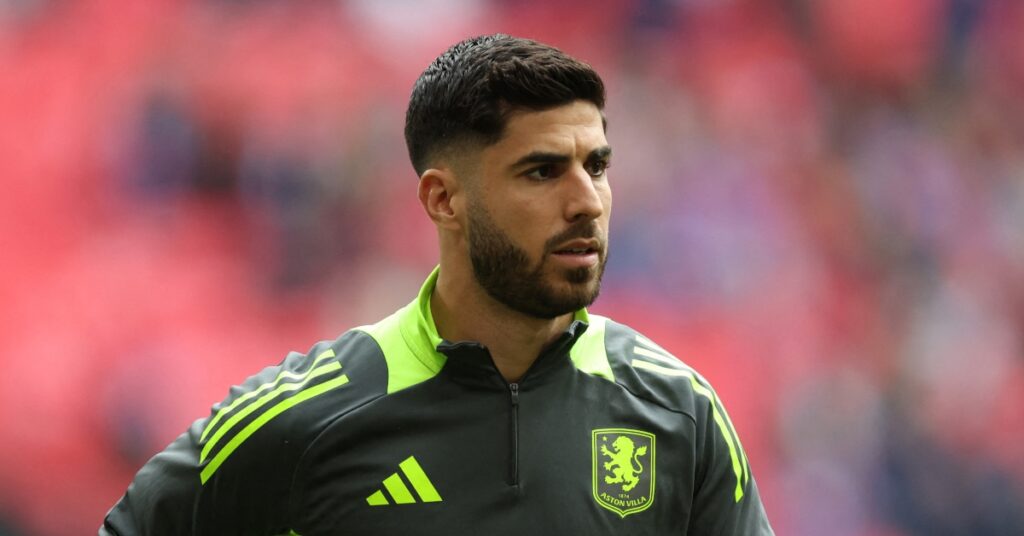 Marco Asensio warming up during his time at Aston Villa