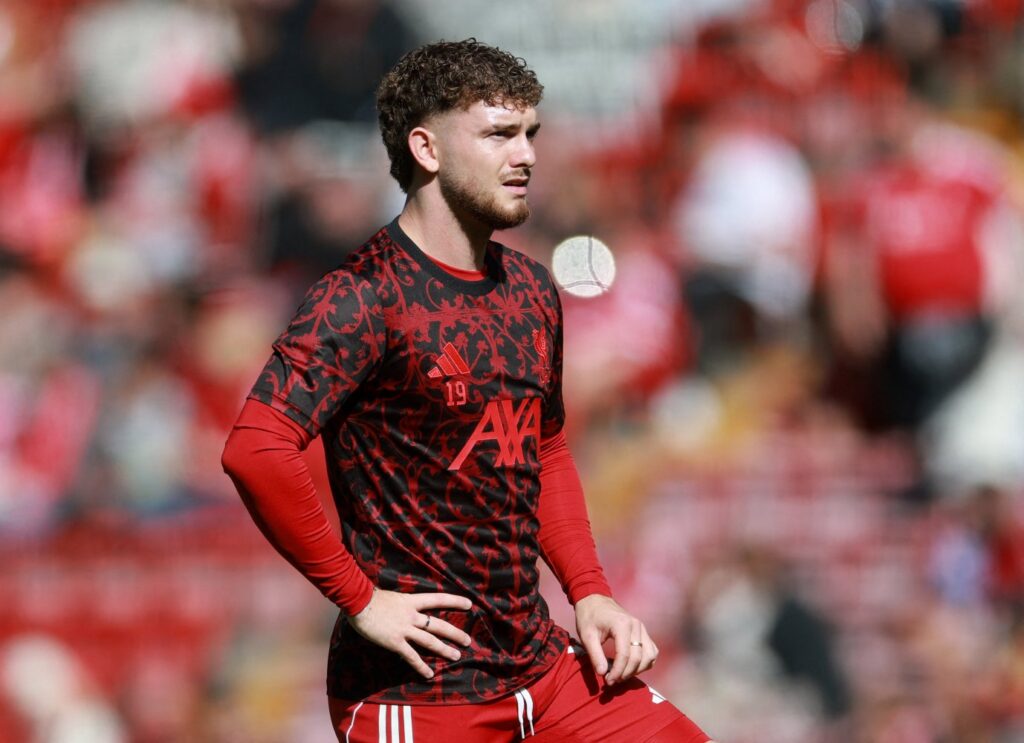 Aston Villa loanee Harvey Elliott warming up for parent club Liverpool