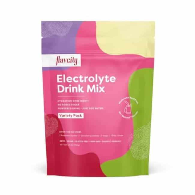 flavcity electrolyte drink mix bag on white background