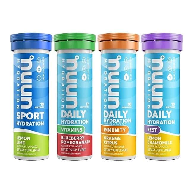 nuun electrolyte tablet containers on white background